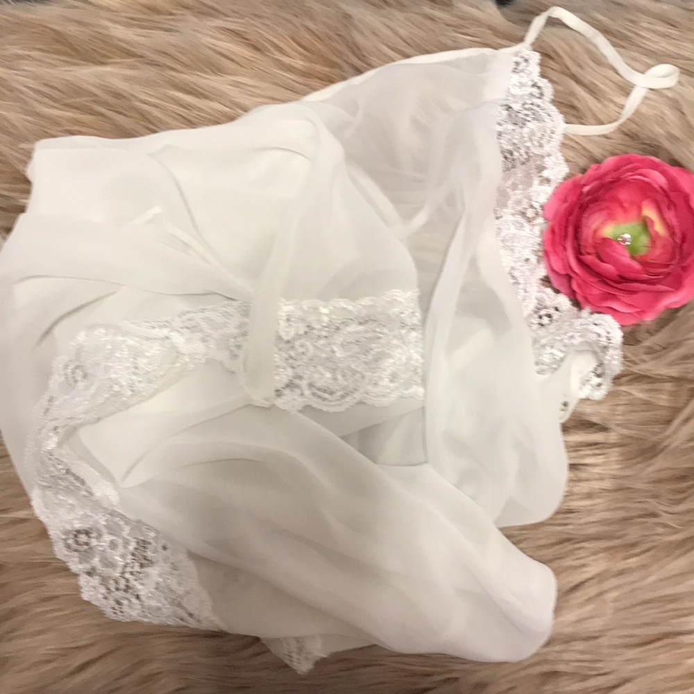 Vintage SLIP Dress Shear w Lace off White by Dentelle Size M - Picture 6 of 15